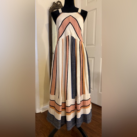 🌸 Free People Bloom Striped Midi Dress Boho Festival Cotton Sundress Size Medium - Picture 3 of 8